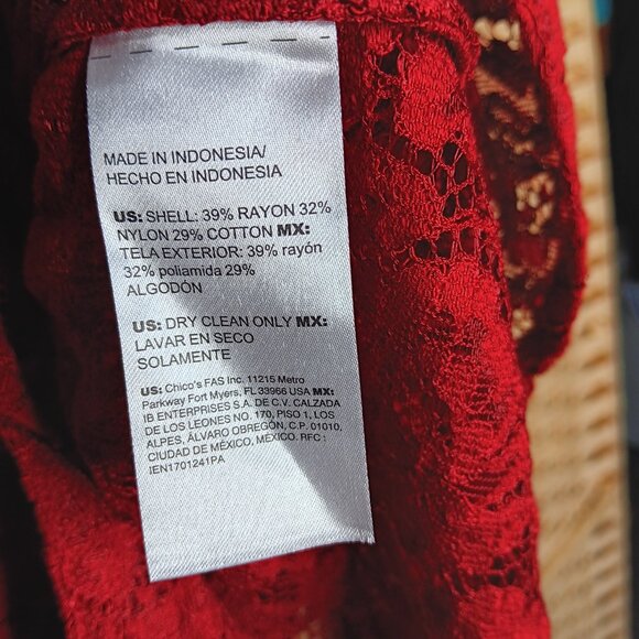 Chico's Lace Long Sleeve Blouse Floral XL 16 Button Down Rayon Blend - Picture 7 of 7